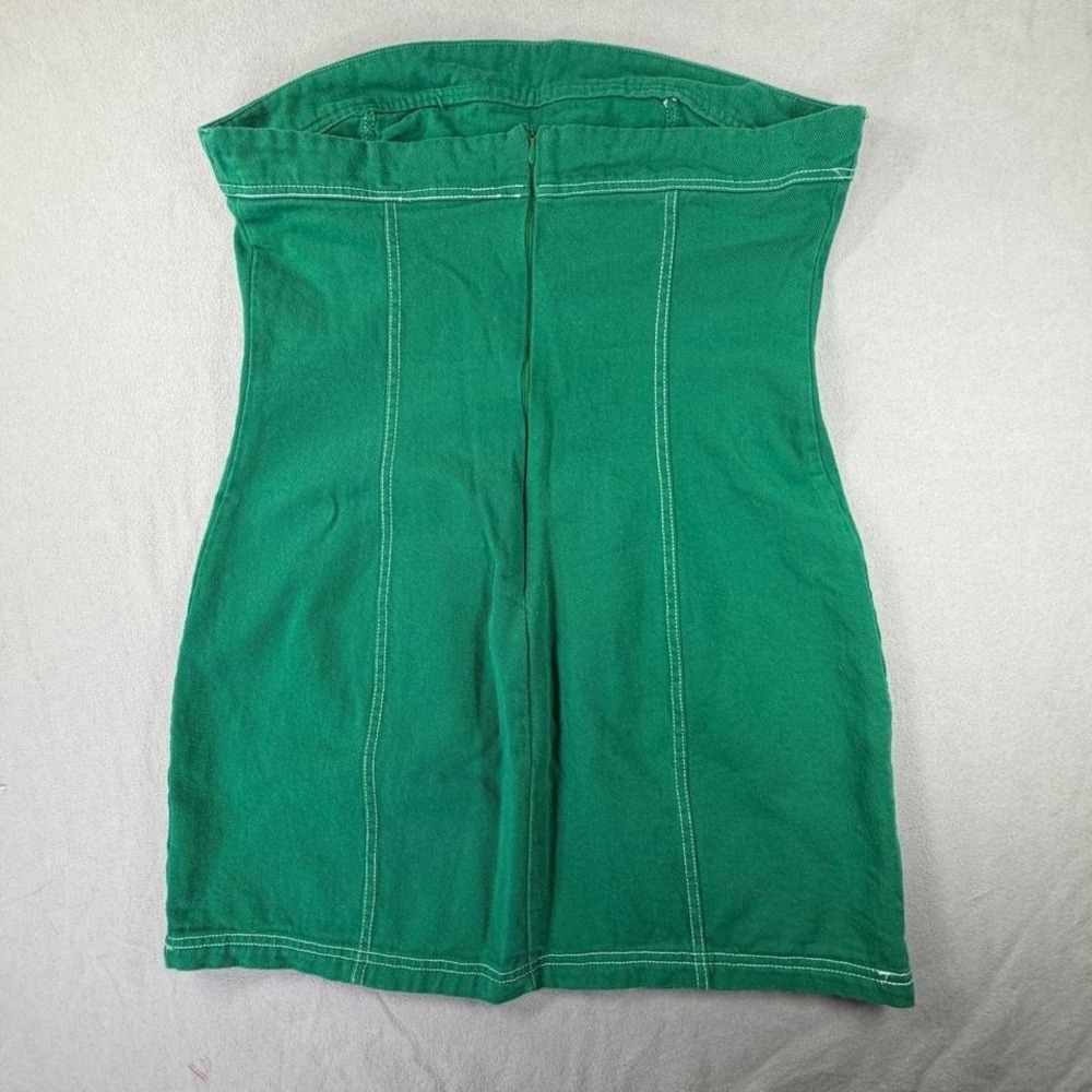 Y2K Green Strapless Denim Mini Dress Bodycon Indie Sleaze Tube - Picture 4 of 5